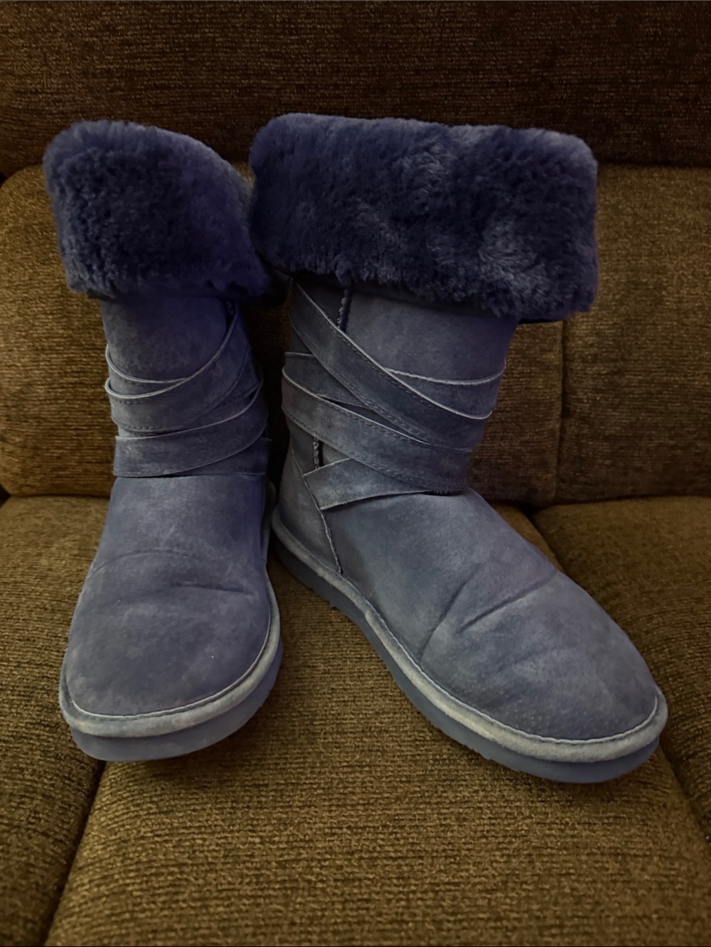 Lamo Navy Suede Fur-Cuff Ankle Boots